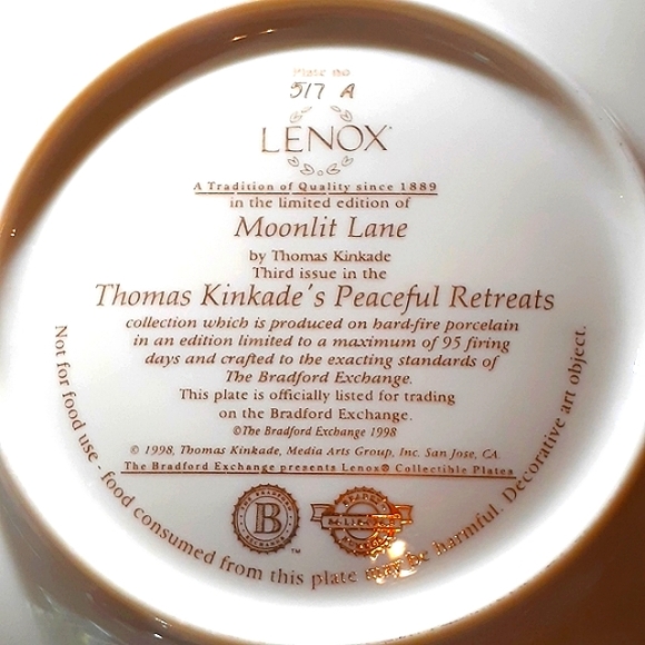 ๐*VINTAGE* LENOX ~KINKADE~ PEACEFUL RETREATS "MOONLIT LANE" WALL PLATE #517 A - Picture 5 of 12